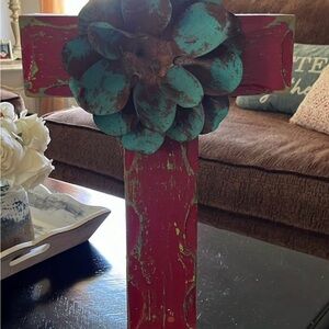 Rustic Red and Turquoise Cross Decor